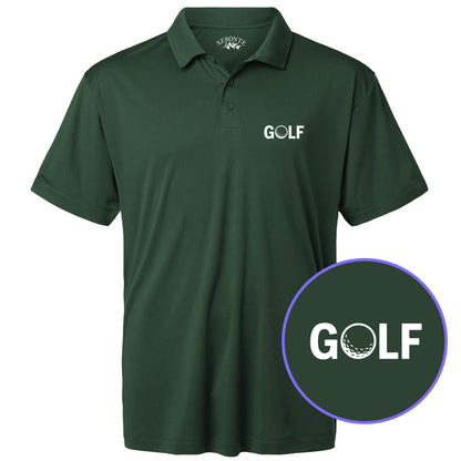 Green GOLF Logo Men's Golf Polo Shirt