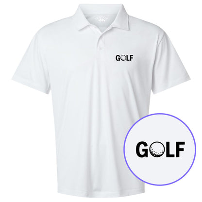 White GOLF Logo Men's Golf Polo Shirt
