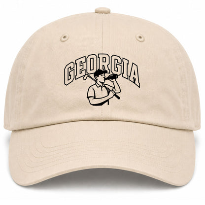 Beige Georgia Golfer Drinking Beer Golf Dad Hat
