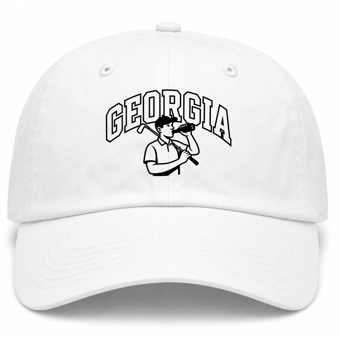 White Georgia Golfer Drinking Beer Golf Dad Hat