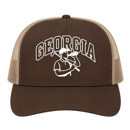 Brown Georgia Golfer Drinking Beer Golf Trucker Hat