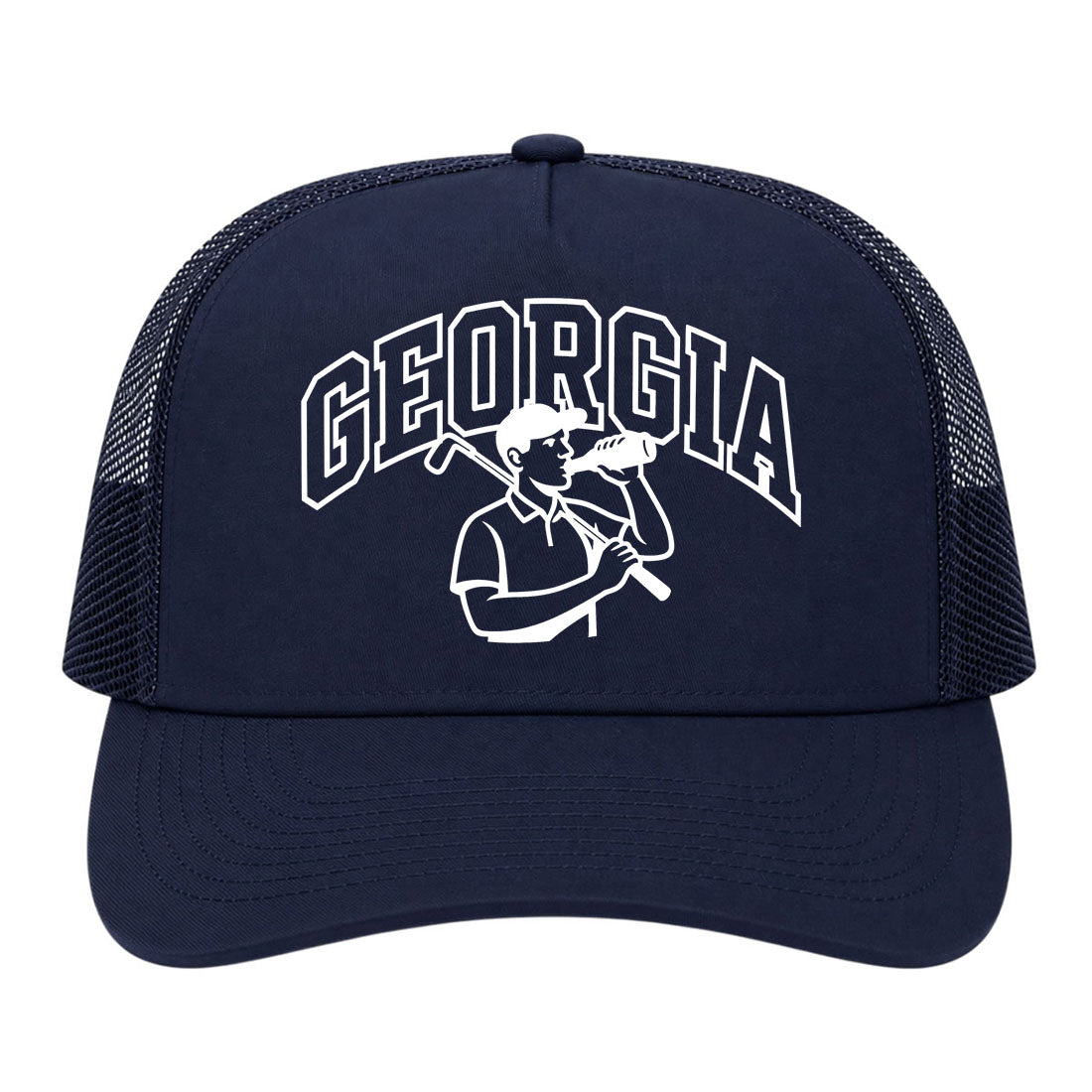 Navy Blue Georgia Golfer Drinking Beer Golf Trucker Hat