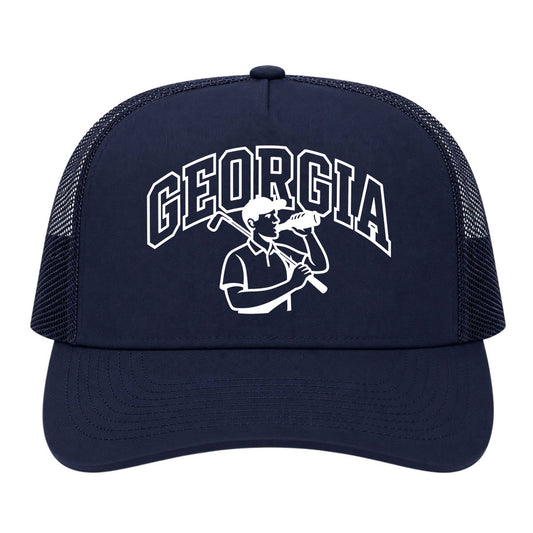 Navy Blue Georgia Golfer Drinking Beer Golf Trucker Hat