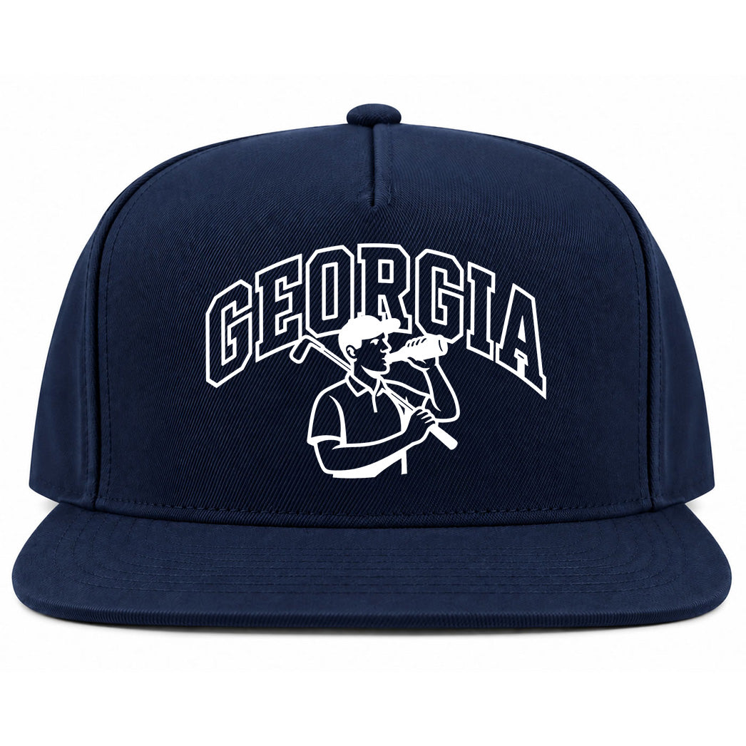 Navy Blue Georgia Golfer Drinking Beer Golf Snapback Hat