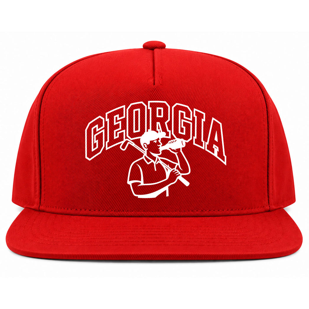 Red Georgia Golfer Drinking Beer Golf Snapback Hat