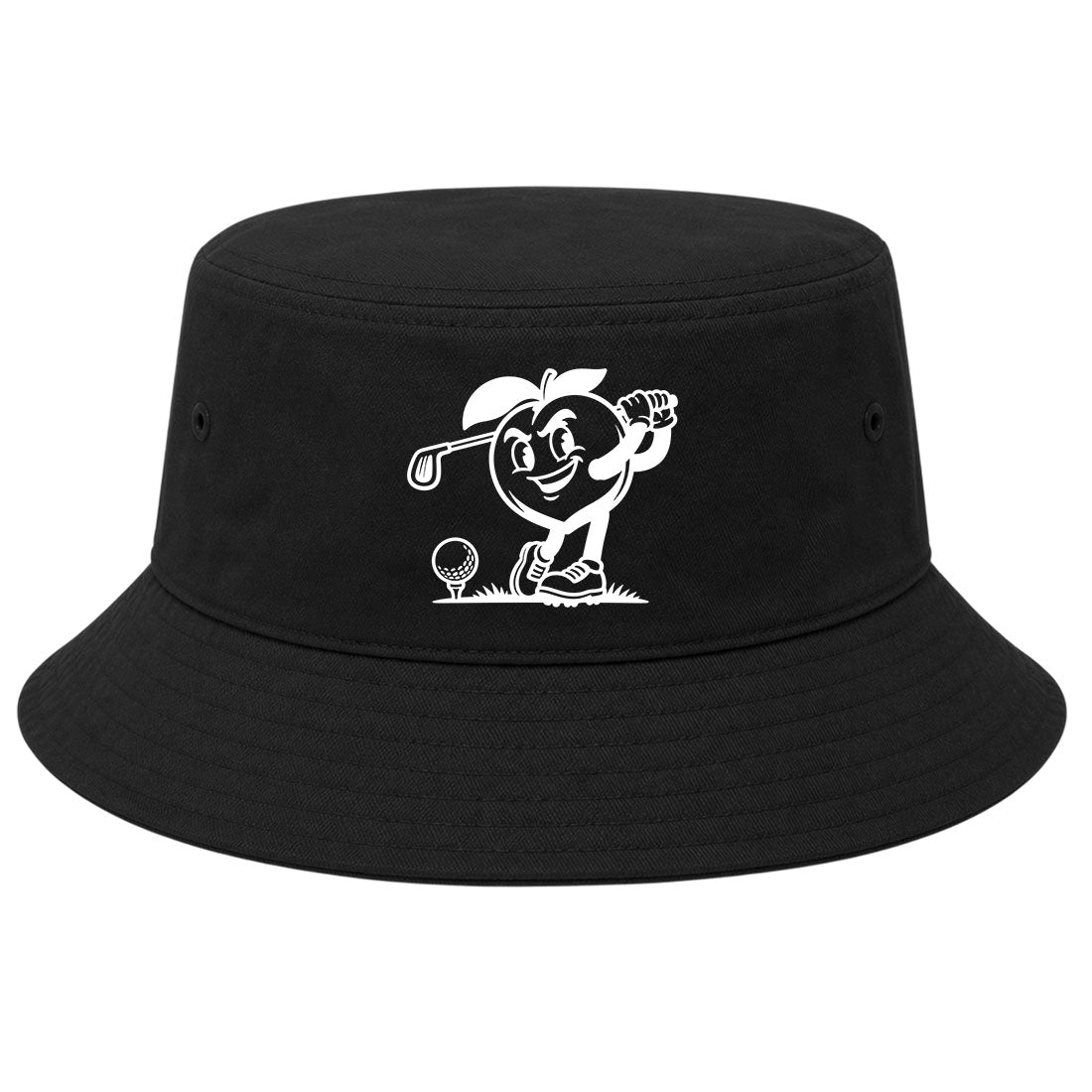 Black Georgia Peach Mascot Golf Bucket Hat