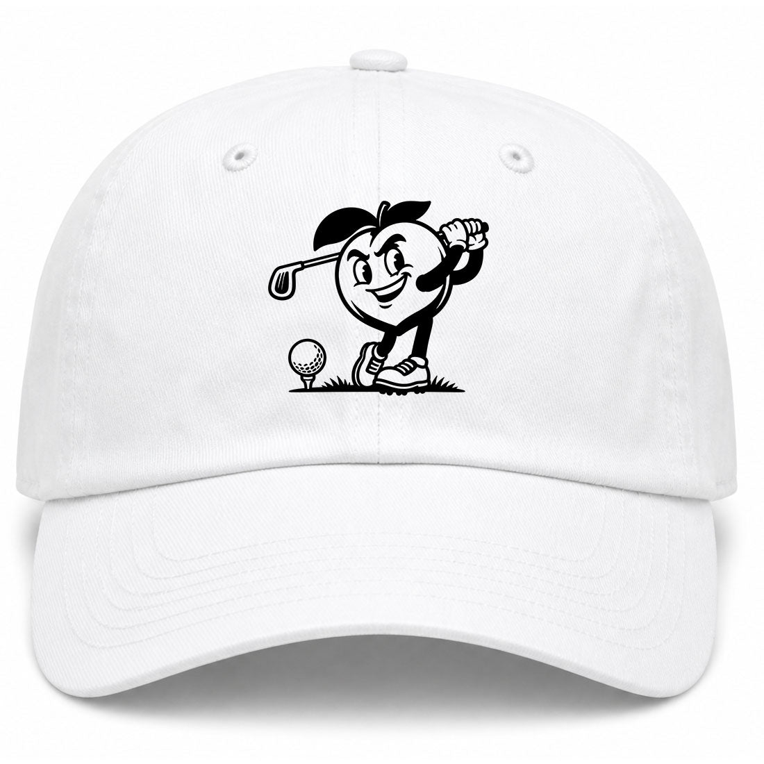 White Georgia Peach Mascot Golf Dad Hat