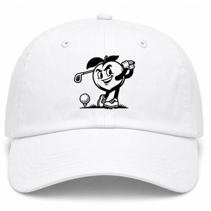 White Georgia Peach Mascot Golf Dad Hat