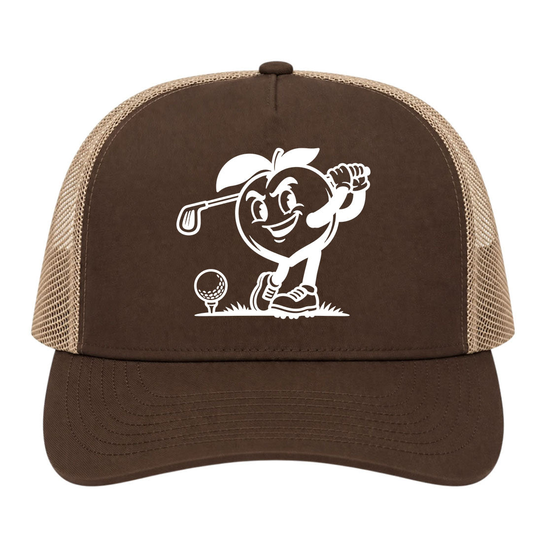 Brown Georgia Peach Mascot Golf Trucker Hat