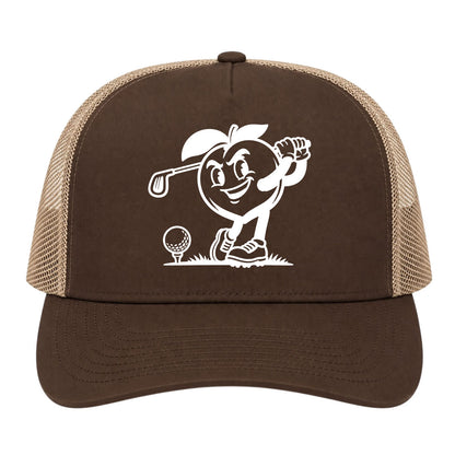 Brown Georgia Peach Mascot Golf Trucker Hat