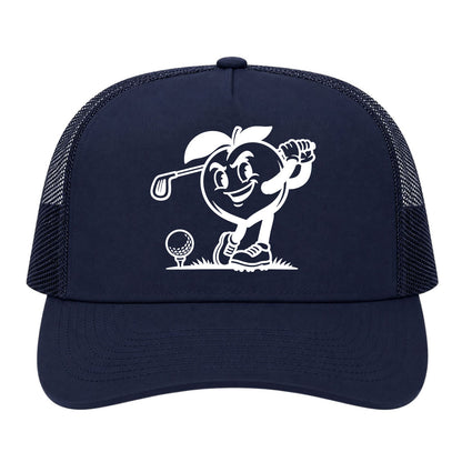 Navy Blue Georgia Peach Mascot Golf Trucker Hat