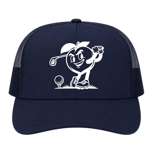 Navy Blue Georgia Peach Mascot Golf Trucker Hat