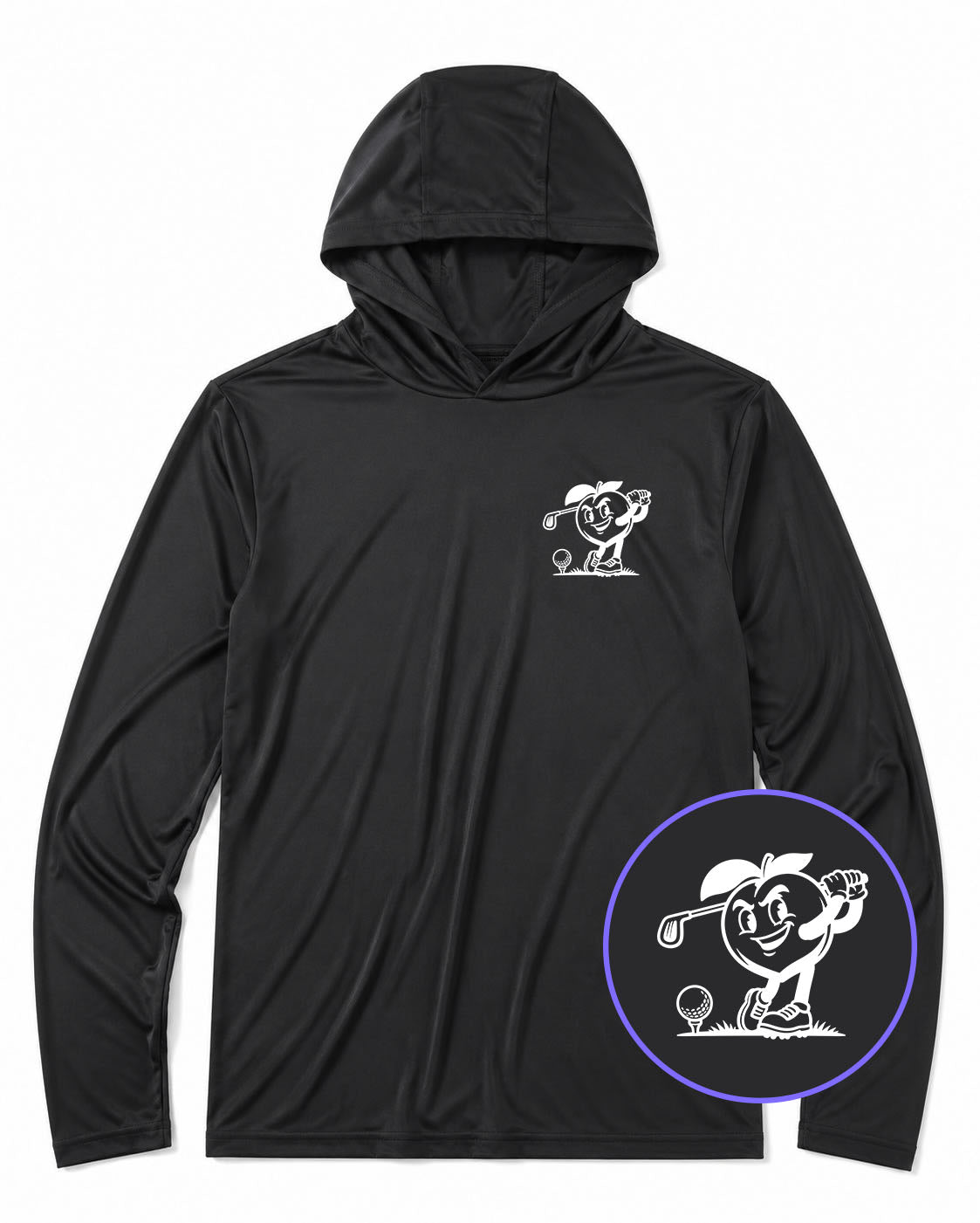Black Georgia Peach Mascot Men's Lightweight Performance Golf Hoodie