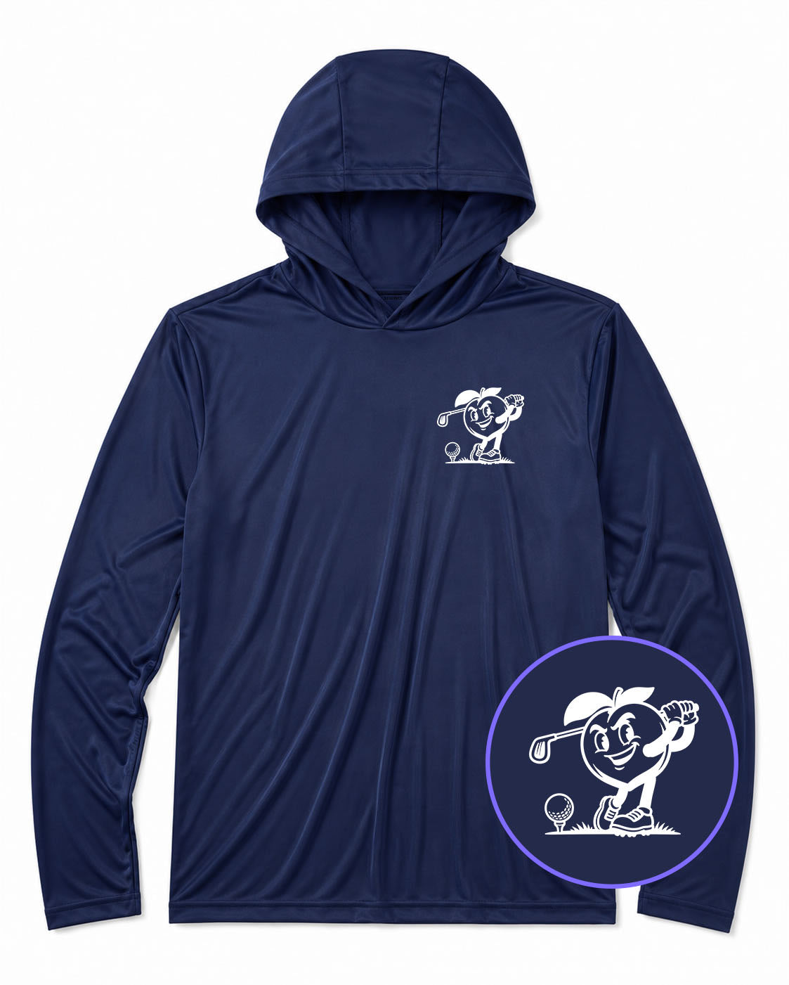 Navy Blue Georgia Peach Mascot Men's Lightweight Performance Golf Hoodie