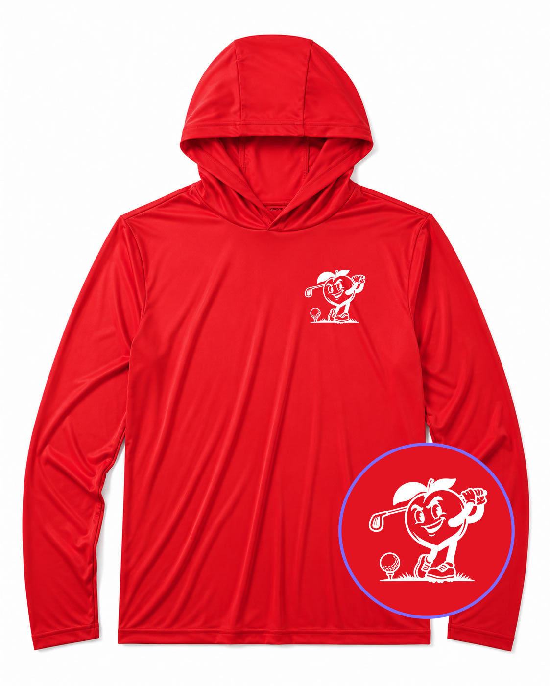 Red Georgia Peach Mascot Men's Lightweight Performance Golf Hoodie