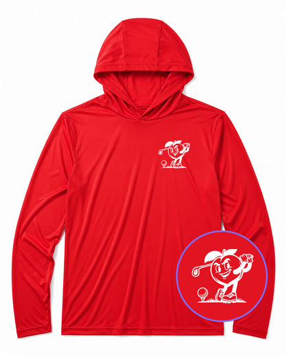 Red Georgia Peach Mascot Men's Lightweight Performance Golf Hoodie