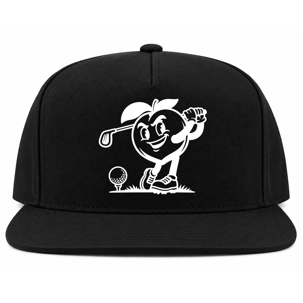 Black Georgia Peach Mascot Golf Snapback Hat