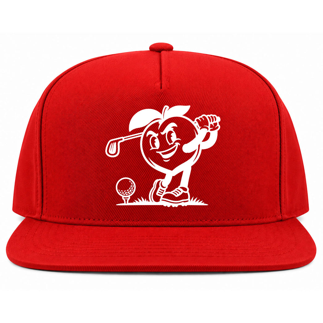Red Georgia Peach Mascot Golf Snapback Hat