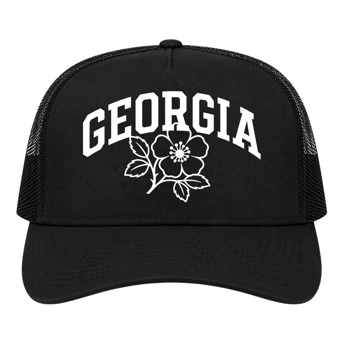 Black Georgia State Flower Golf Trucker Hat