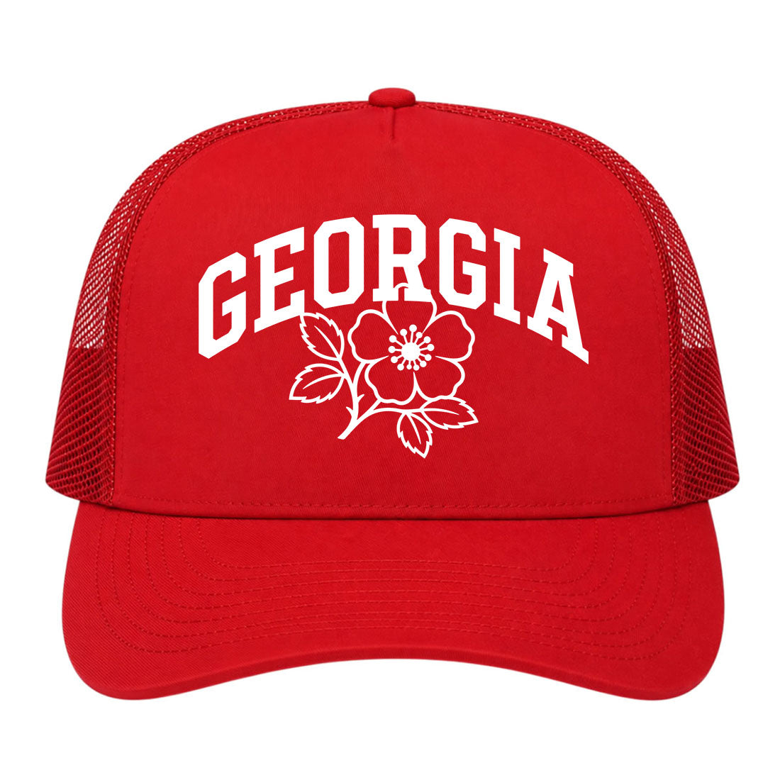 Red Georgia State Flower Golf Trucker Hat