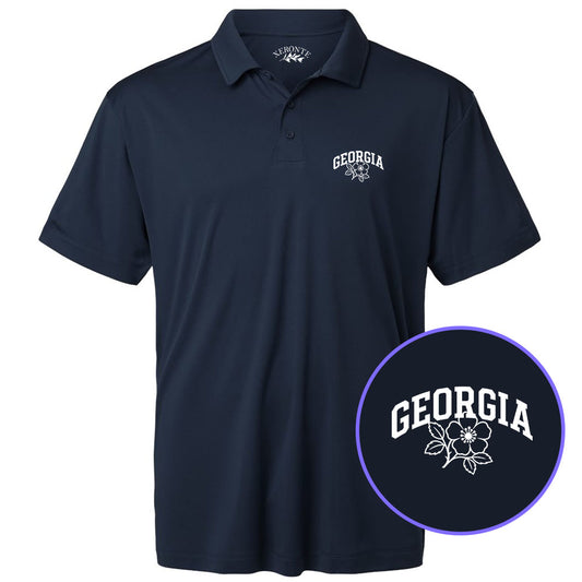 Navy Blue Georgia State Flower Men's Golf Polo Shirt