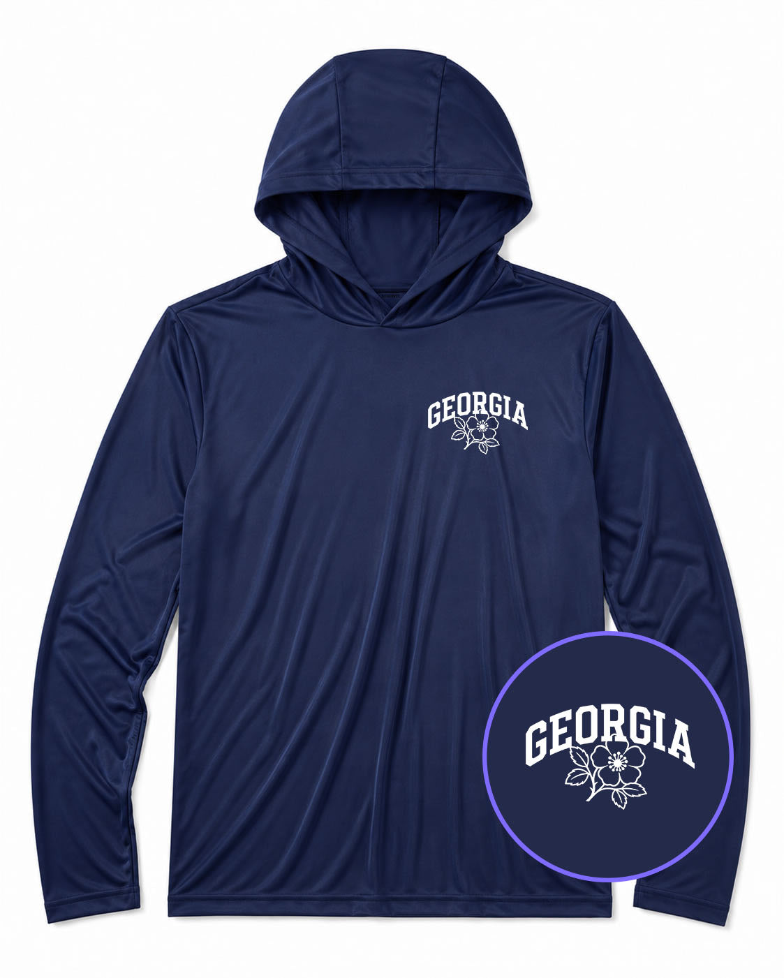 Navy Blue Georgia State Flower Men's Lightweight Performance Golf Hoodie