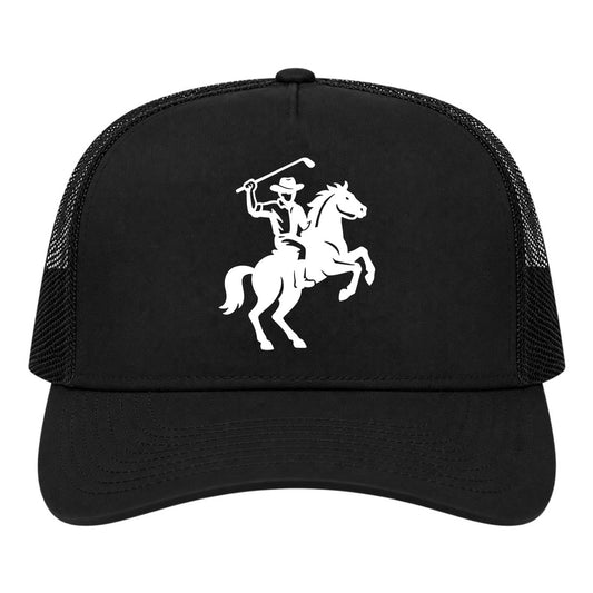 Black Golf Cowboy Riding Horse Golf Trucker Hat