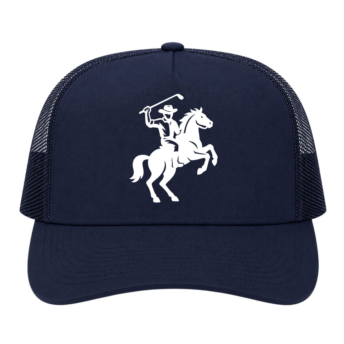 Navy Blue Golf Cowboy Riding Horse Golf Trucker Hat