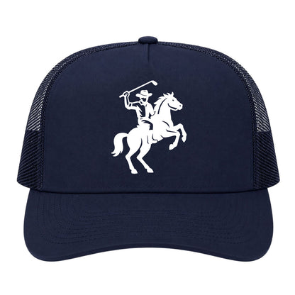 Navy Blue Golf Cowboy Riding Horse Golf Trucker Hat
