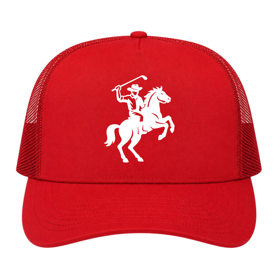 Red Golf Cowboy Riding Horse Golf Trucker Hat