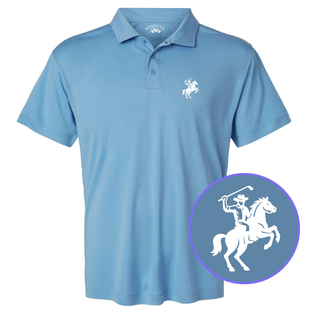 Carolina Blue Golf Cowboy Riding Horse Men's Golf Polo Shirt