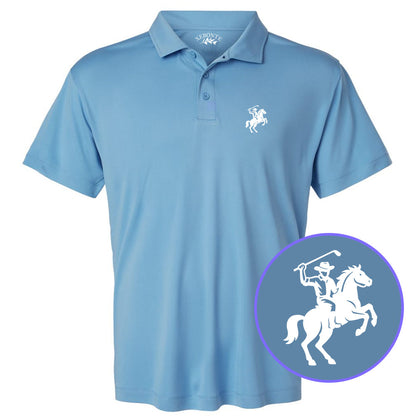 Carolina Blue Golf Cowboy Riding Horse Men's Golf Polo Shirt