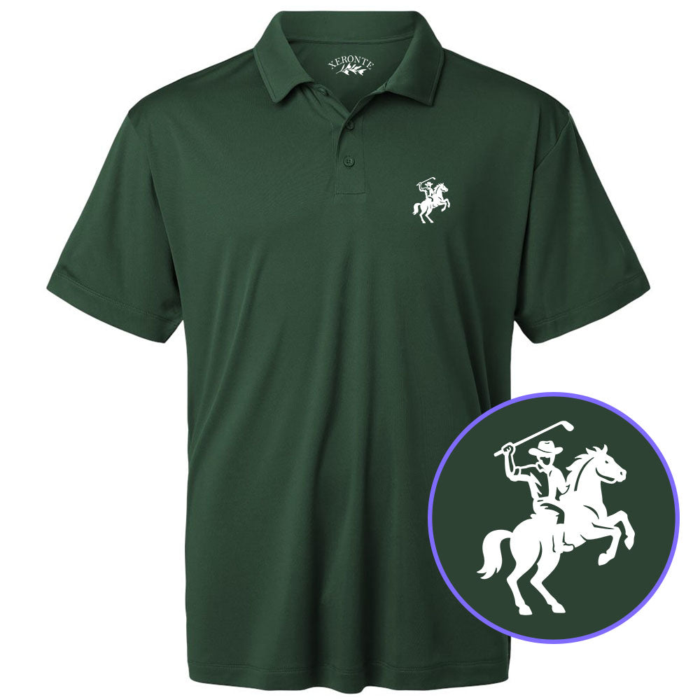 Green Golf Cowboy Riding Horse Men's Golf Polo Shirt