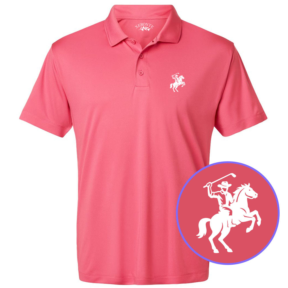 Pink Golf Cowboy Riding Horse Men's Golf Polo Shirt