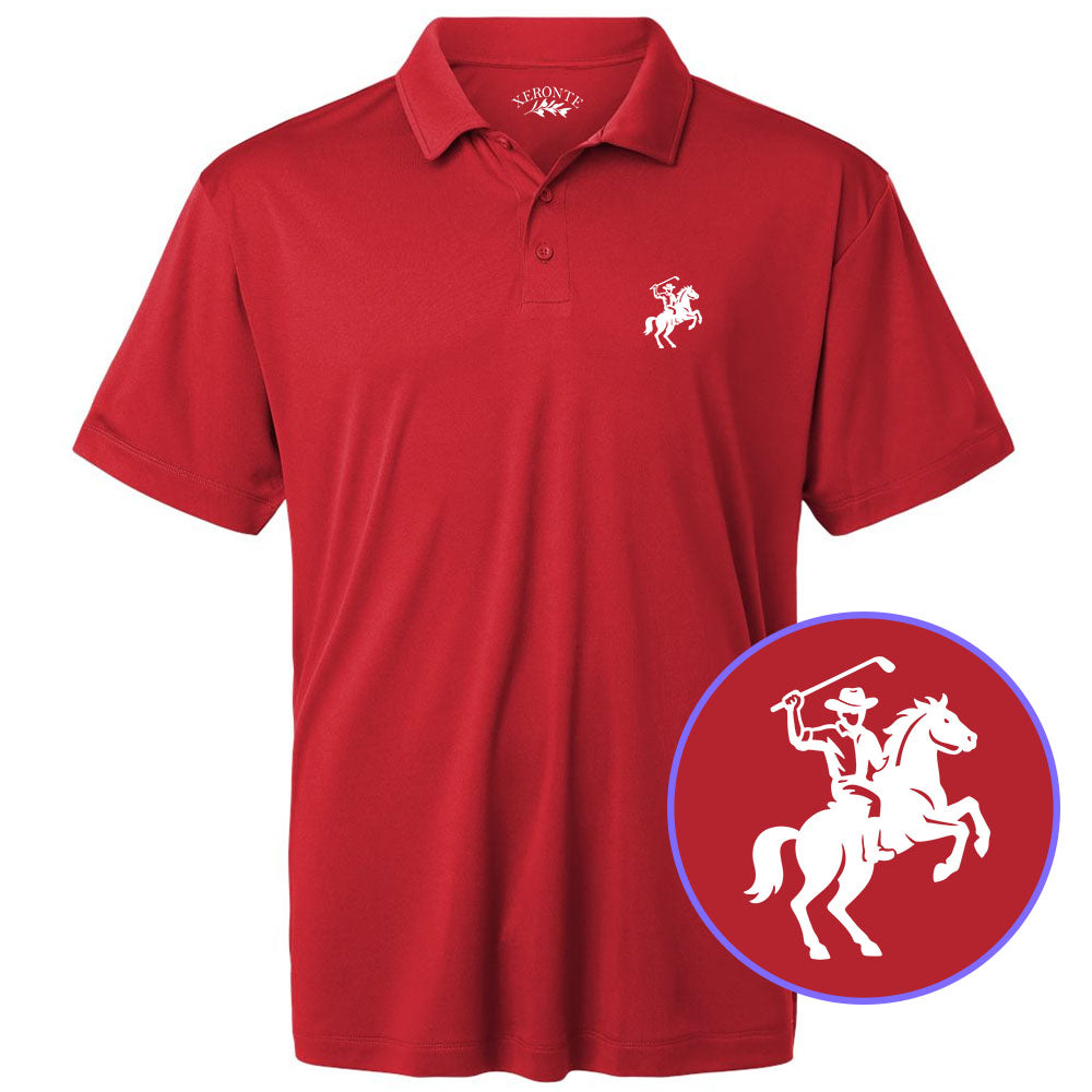 Red Golf Cowboy Riding Horse Men's Golf Polo Shirt