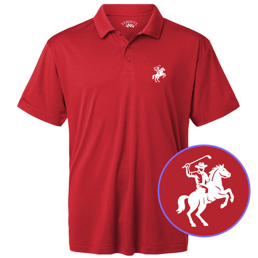 Red Golf Cowboy Riding Horse Men's Golf Polo Shirt