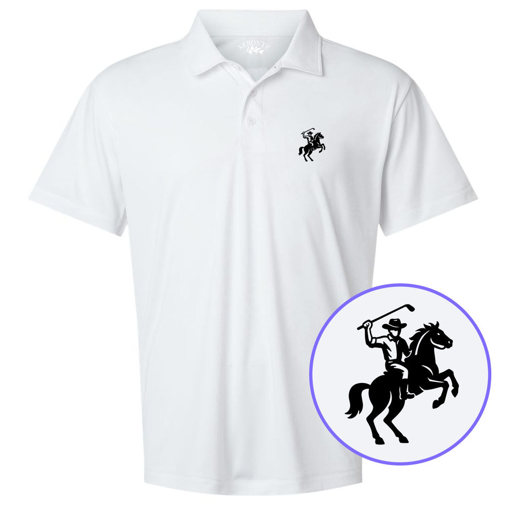 White Golf Cowboy Riding Horse Men's Golf Polo Shirt