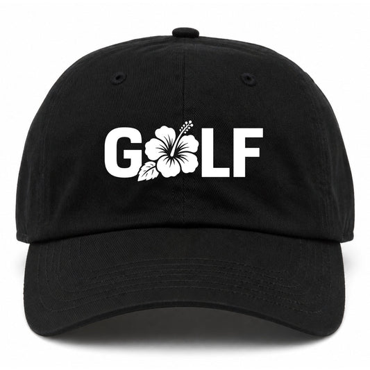 Black Golf Hibiscus Flower Golf Dad Hat