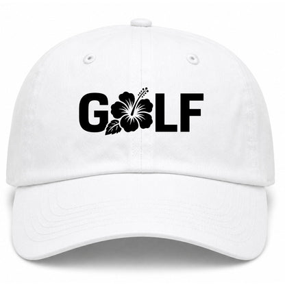 White Golf Hibiscus Flower Golf Dad Hat