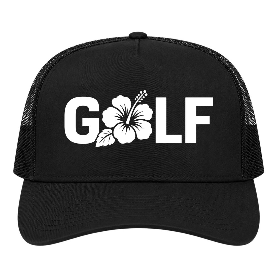 Black Golf Hibiscus Flower Golf Trucker Hat