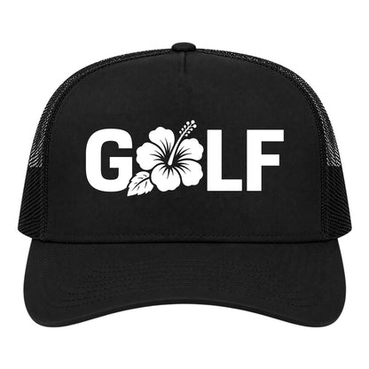 Black Golf Hibiscus Flower Golf Trucker Hat