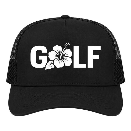 Black Golf Hibiscus Flower Golf Trucker Hat