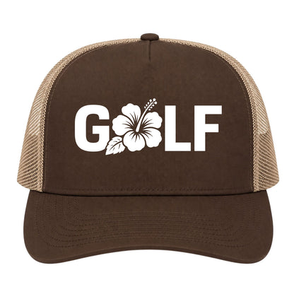 Brown Golf Hibiscus Flower Golf Trucker Hat