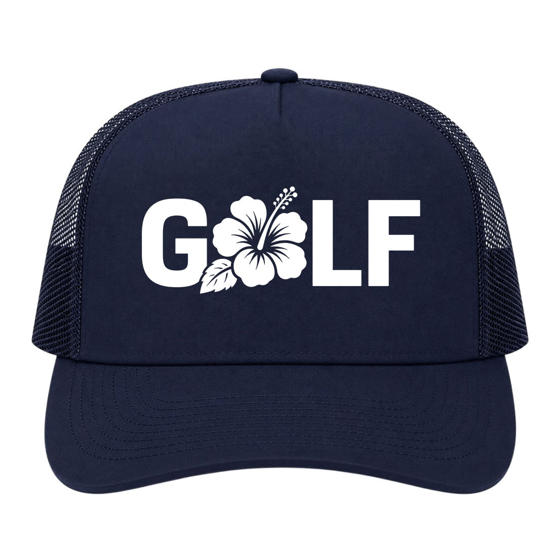Navy Blue Golf Hibiscus Flower Golf Trucker Hat