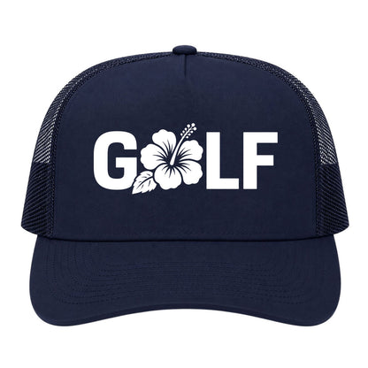 Navy Blue Golf Hibiscus Flower Golf Trucker Hat
