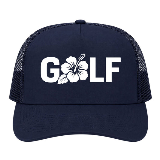 Navy Blue Golf Hibiscus Flower Golf Trucker Hat