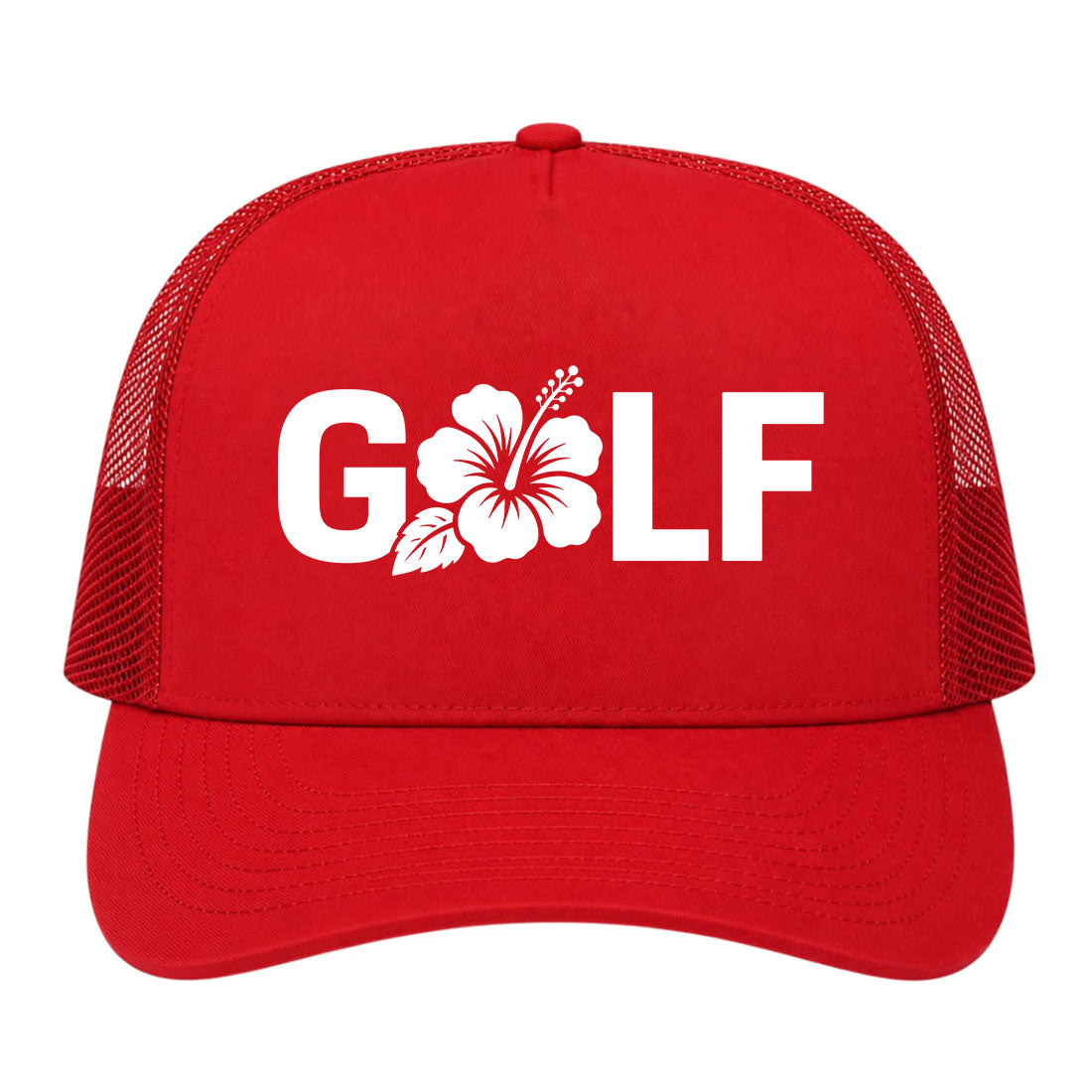 Red Golf Hibiscus Flower Golf Trucker Hat