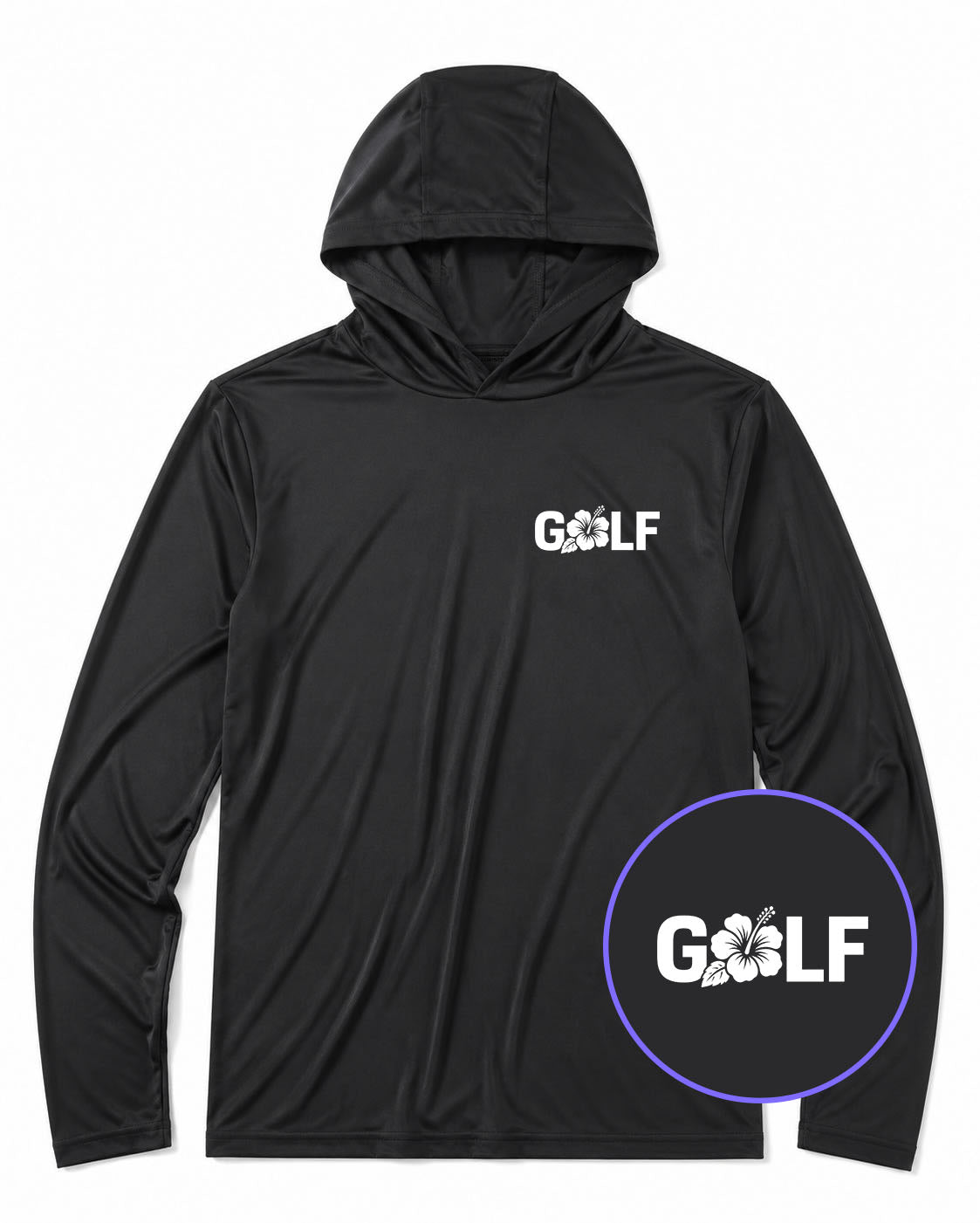 Black Golf Hibiscus Flower Men's Lightweight Performance Golf Hoodie