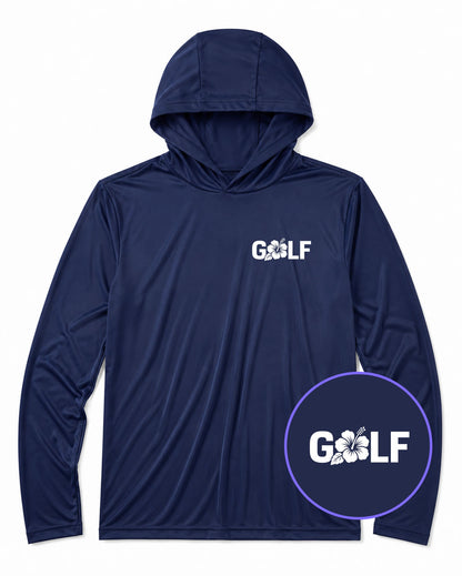Navy Blue Golf Hibiscus Flower Men's Lightweight Performance Golf Hoodie