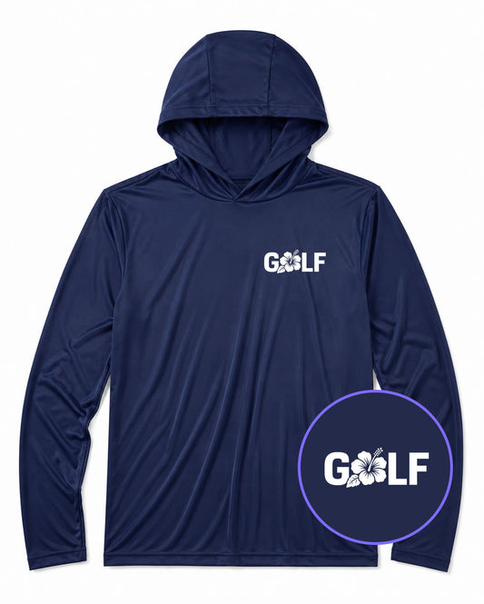Navy Blue Golf Hibiscus Flower Men's Lightweight Performance Golf Hoodie
